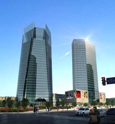 Structural Curved Glass Curtain Wall Tightness Powder Coating ISO9001 / CE
